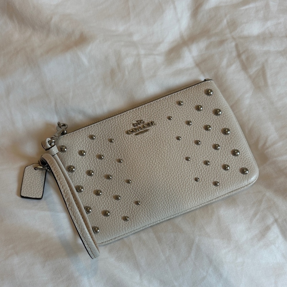 Coach Light Gray Studded Wristlet